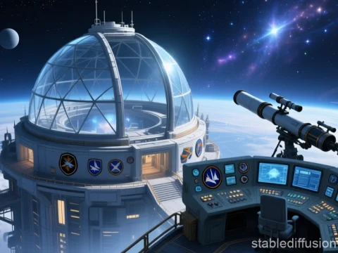Futuristic Space Observatory Dome with Telescope and Control Panel