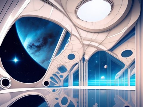 Futuristic Space Station Interior with Planet View