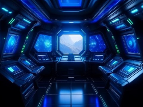 Futuristic Spaceship Interior with Galactic Views
