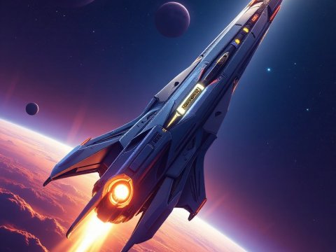Futuristic Spaceship Launching Into Deep Space