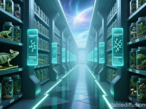 Futuristic Specimen Corridor with Biotech Displays