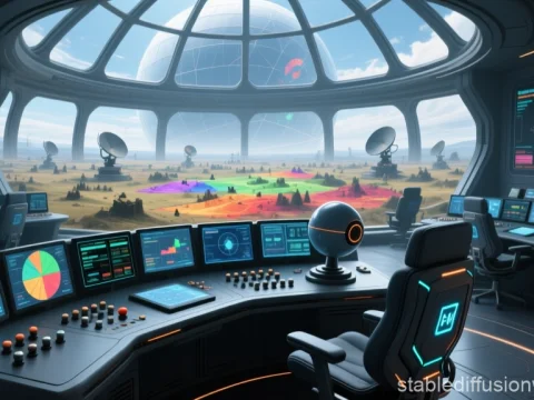 Futuristic Spherical Radar Control Room with Panoramic View