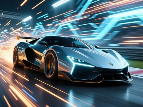 Futuristic Sports Car Racing at High Speed