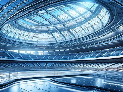 Futuristic Sports Stadium with Sleek Glass Roof