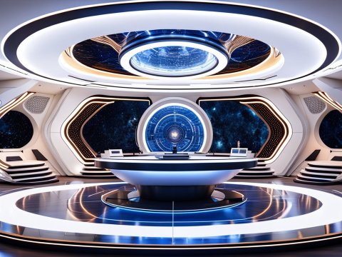 Futuristic Symmetrical Space Station Interior with Circular Design