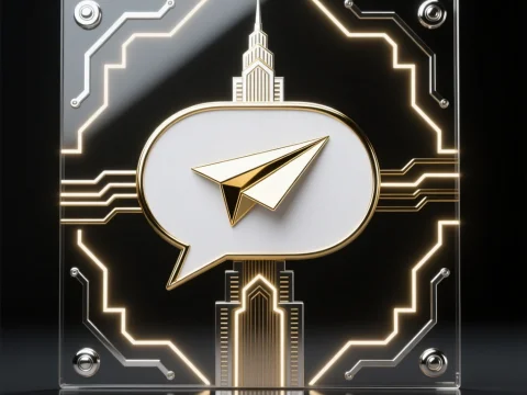 Futuristic Telegram Bot Emblem with Gold and Neon Circuit Design