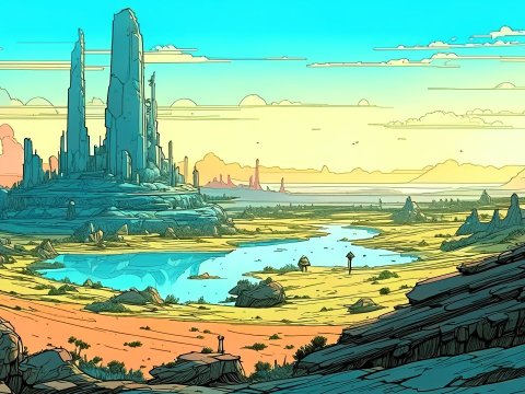Futuristic Tower in a Vast Desert Landscape