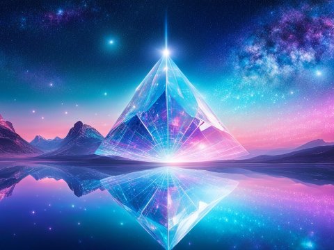 Futuristic Transparent Pyramid in Cosmic Landscape