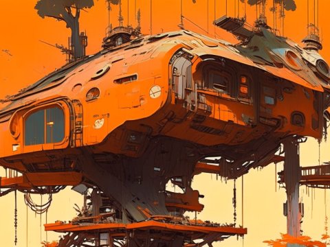 Futuristic Treehouse Cabin in Orange Canopy