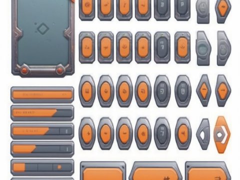 Futuristic UI Button and Panel Set in Orange and Gray