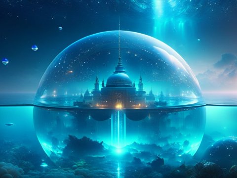 Futuristic Underwater Dome City at Twilight