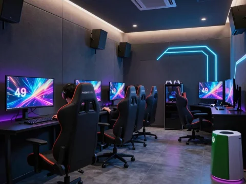 Futuristic VIP Gaming Lounge with Neon Accents