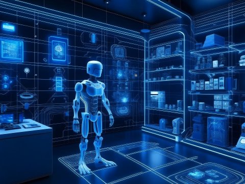 Futuristic Virtual Reality Laboratory with Humanoid Robot