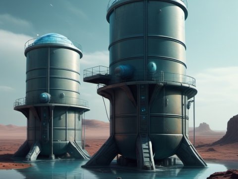 Futuristic Water Storage Towers on a Desert Planet