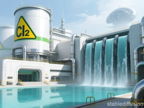 Futuristic Water Treatment Facility with Chlorine Tanks