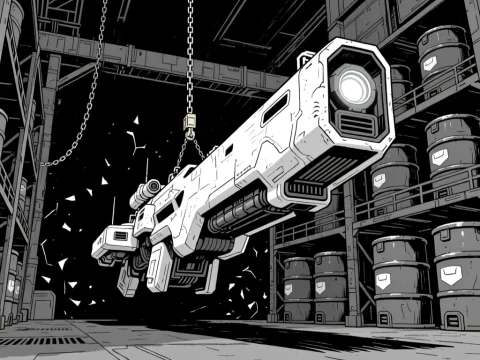 Futuristic Weapon Chamber in Industrial Warehouse