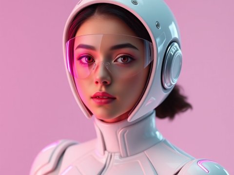 Futuristic Woman in Sleek White Space Suit with Transparent Visor