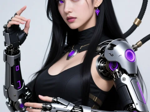 Futuristic Woman with Cybernetic Exoskeleton and Purple Accents