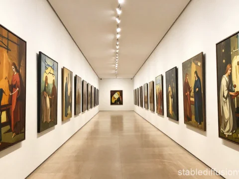 Gallery Display of Biblical-Themed Paintings in Museum