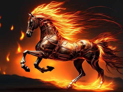 Galloping Fire Spirit Horse with Flaming Mane