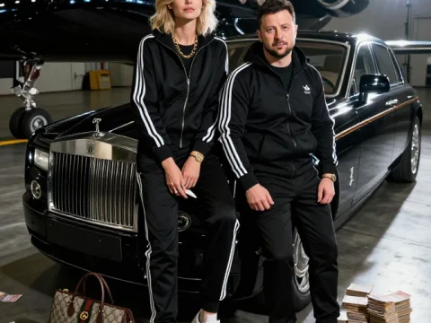 Gangster Style Diplomats Posing with Luxury Car and Cash