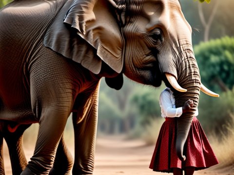 Gentle Bond Between Elephant and Child in Nature