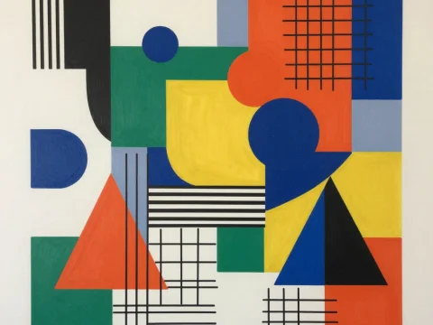Geometric Abstract Composition with Primary Colors