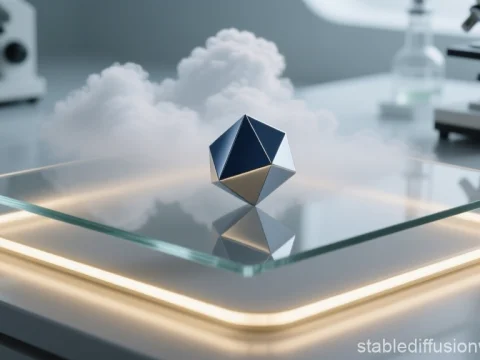 Geometric Shape on Illuminated Glass in Scientific Lab