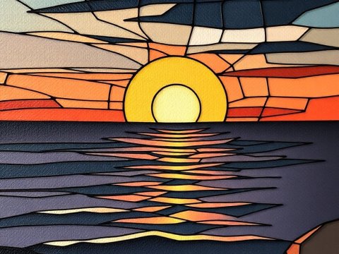 Geometric Sunset Over Ocean