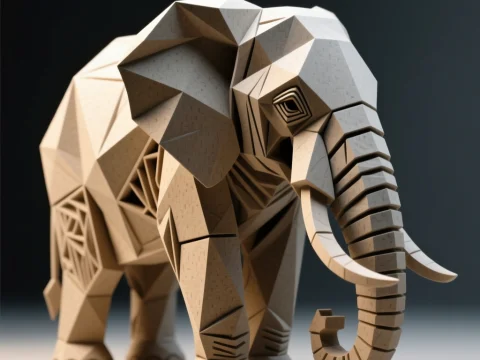 Geometric Wooden Elephant Statuette