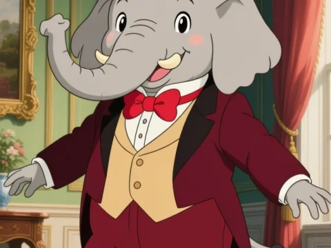 Ghibli-Style Elephant in Aristocratic Attire