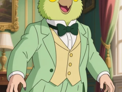 Ghibli-Style Parakeet Aristocrat in Elegant Suit