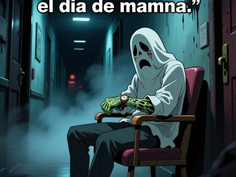 Ghost Waiter Meme in Dark Hallway