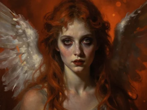 Ghoulish Angel Portrait with Fiery Red Hair