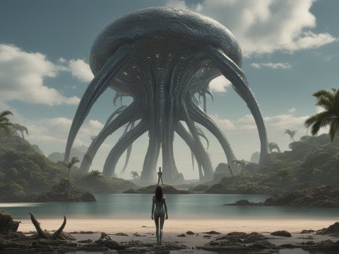 Giant Alien Creature on a Tropical Island