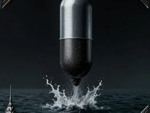 Giant Capsule Splashing into Dark Ocean