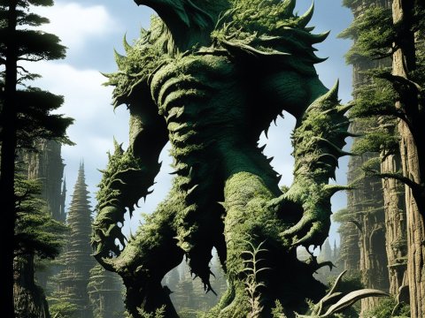 Giant Forest Beast Covered in Moss and Foliage