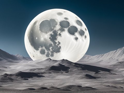Giant Moon Rising Over Barren Mountain Landscape