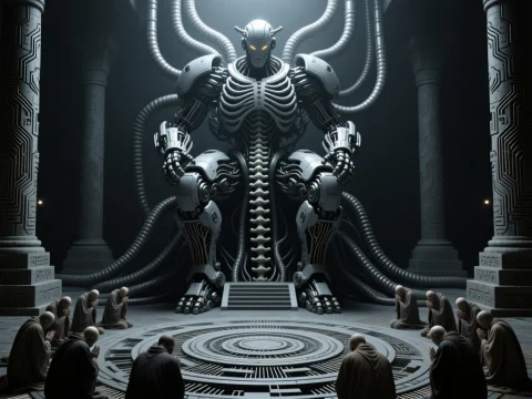 Gigerian God Machine in Futuristic Temple