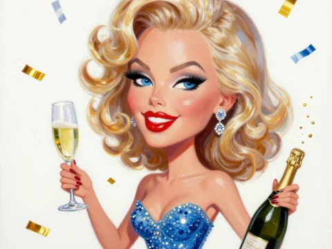 Glamorous Blonde Woman Celebrating with Champagne