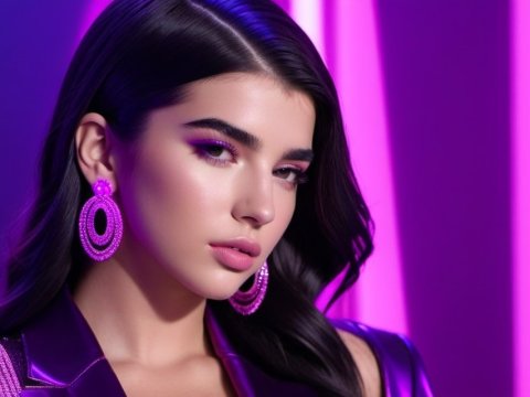 Glamorous Woman with Neon Purple Lighting