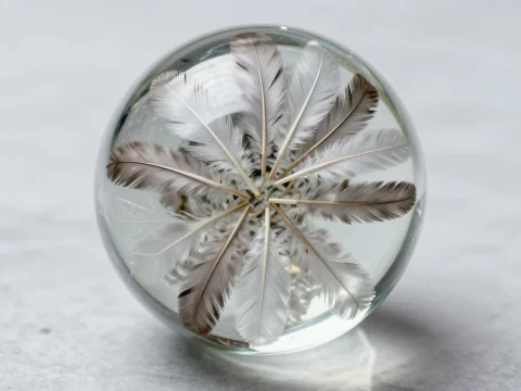 Glass Sphere Encasing Delicate Feathers