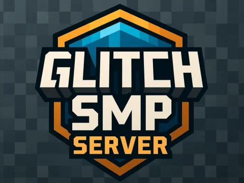 Glitch SMP Server Logo with Pixel Background