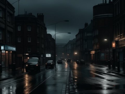 Gloomy Dark Cyberpunk Dublin Street at Night