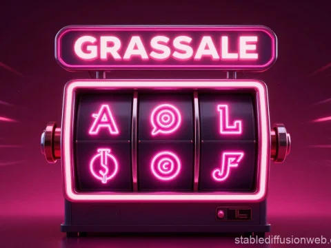 Glossy Neon Slot Machine with 'GRASSALE' Sign