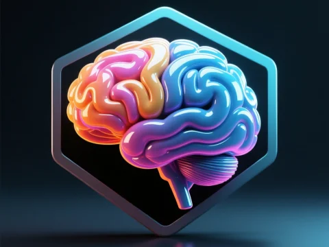 Glossy Plastic Brain Emblem in Hexagonal Frame