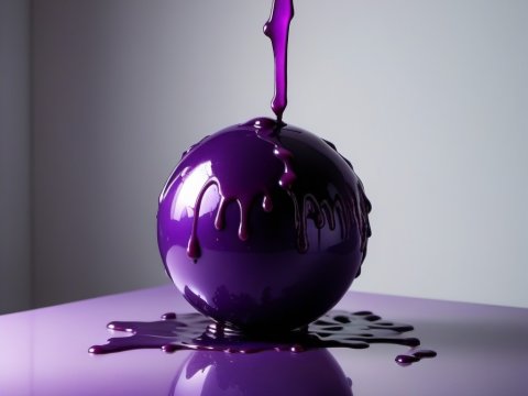 Glossy Purple Sphere with Dripping Paint