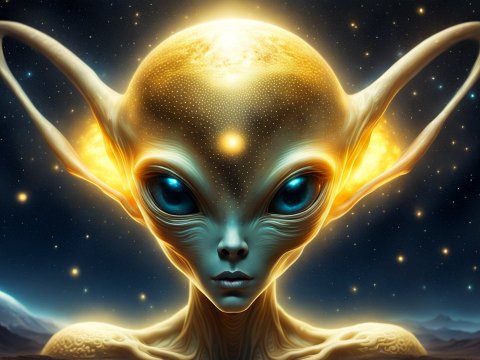 Glowing Alien Being Under Starry Night Sky