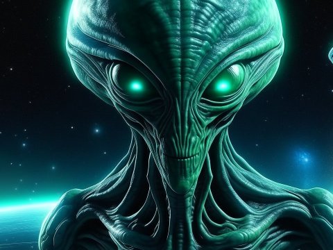 Glowing Alien with Tentacle-like Features in Space