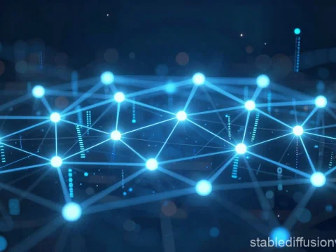 Glowing Blockchain Network Visualization in Blue
